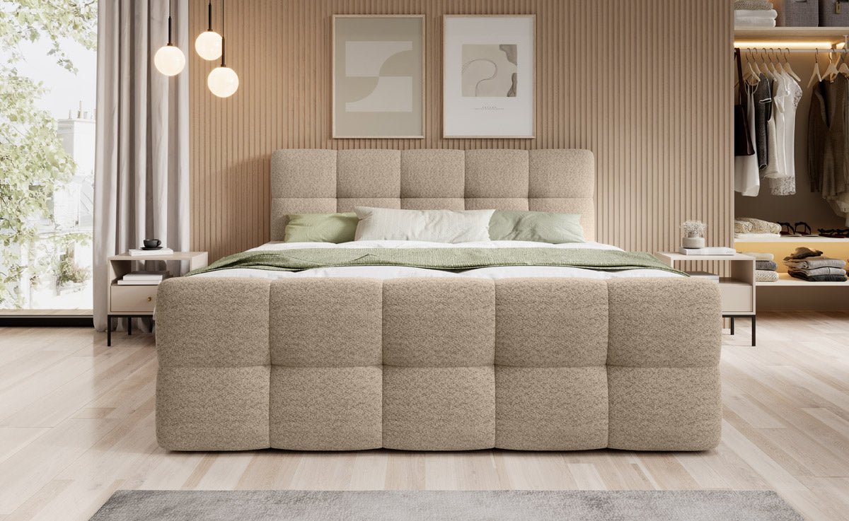 Cozy Bouclé Box Spring Bed with Storage