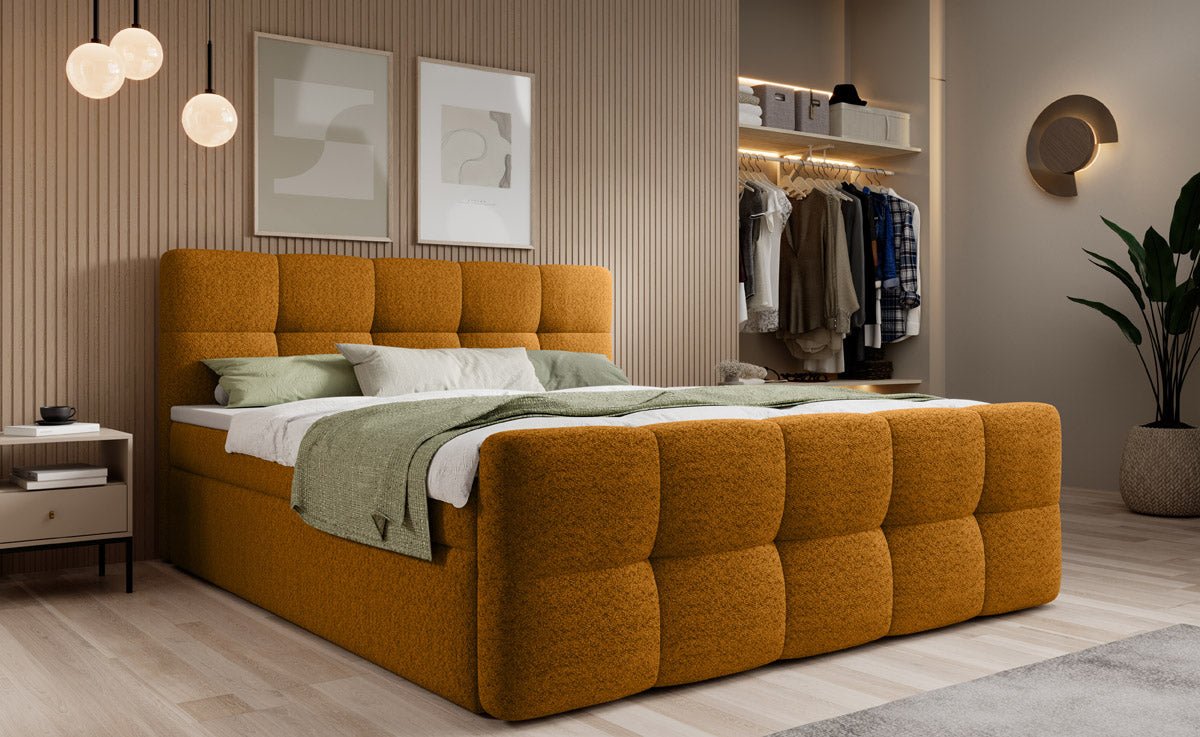 Cozy Bouclé Box Spring Bed with Storage