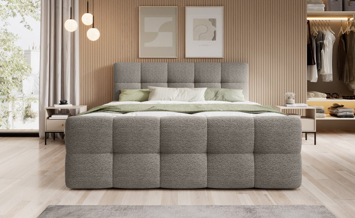 Cozy Bouclé Box Spring Bed with Storage