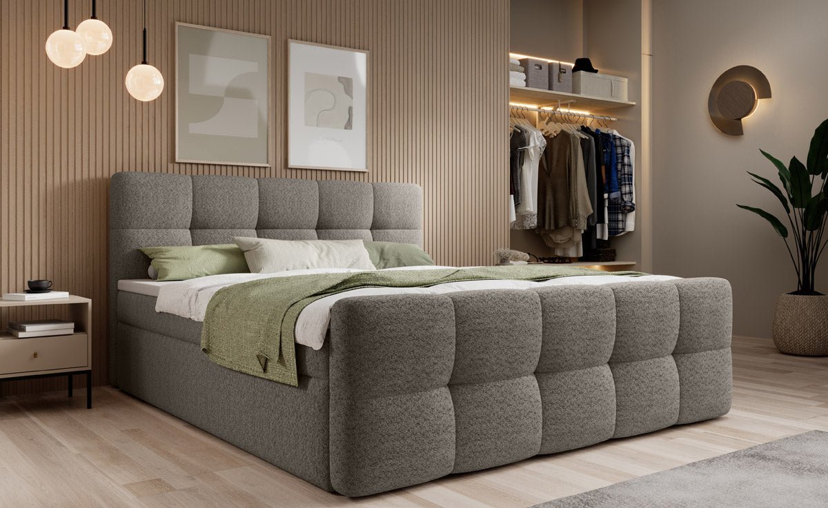 Cozy Bouclé Box Spring Bed with Storage