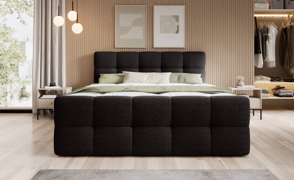 Cozy Bouclé Box Spring Bed with Storage