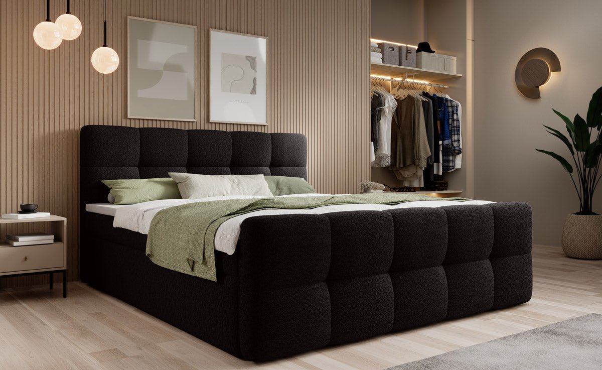Cozy Bouclé Box Spring Bed with Storage