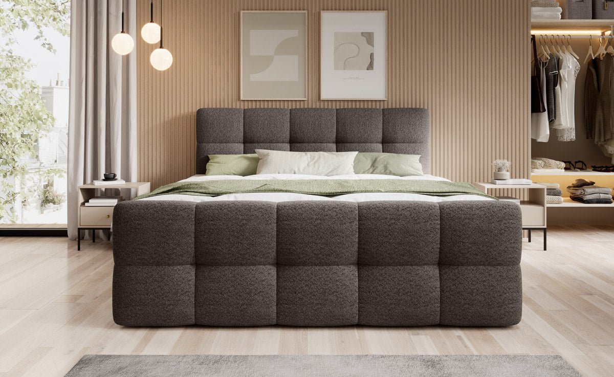Cozy Bouclé Box Spring Bed with Storage