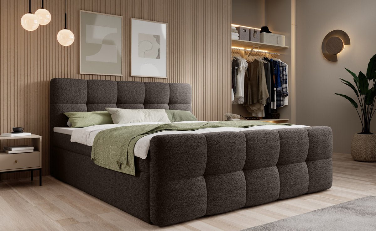 Cozy Bouclé Box Spring Bed with Storage