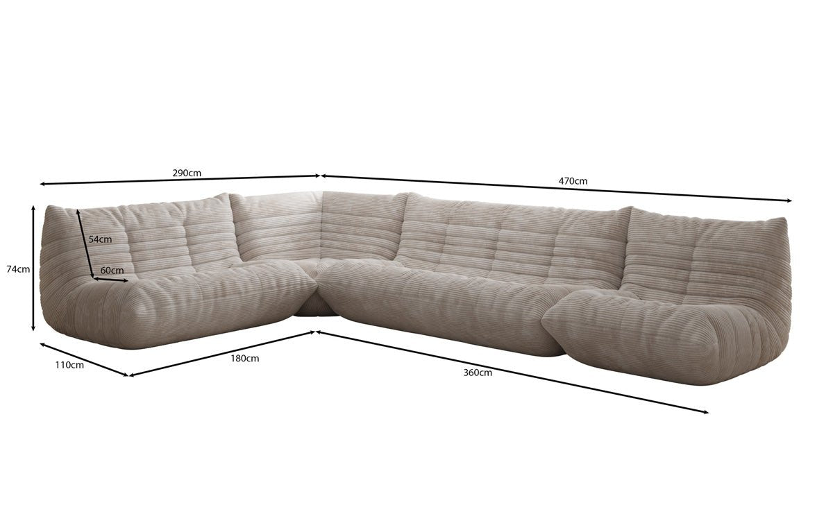 Designer Sofa Wohnlandschaft Calmo in Cord