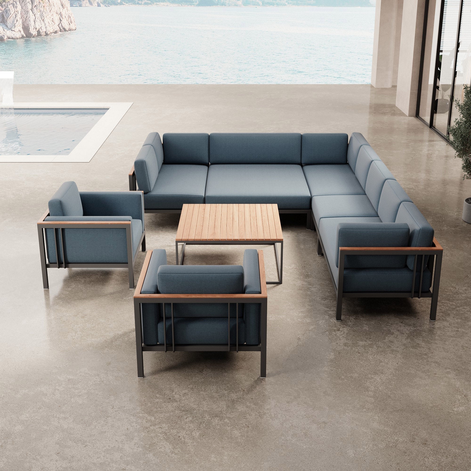 Euphoria – Ecklounge & 2 Loungesessel mit Tisch aus Aluminium | Aevora™ Kollektion