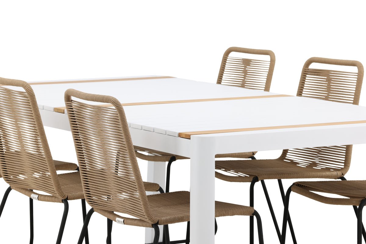 Garten Essgruppe Alvora – 7-teiliges Gartenmöbel-Set in Weiß/Braun