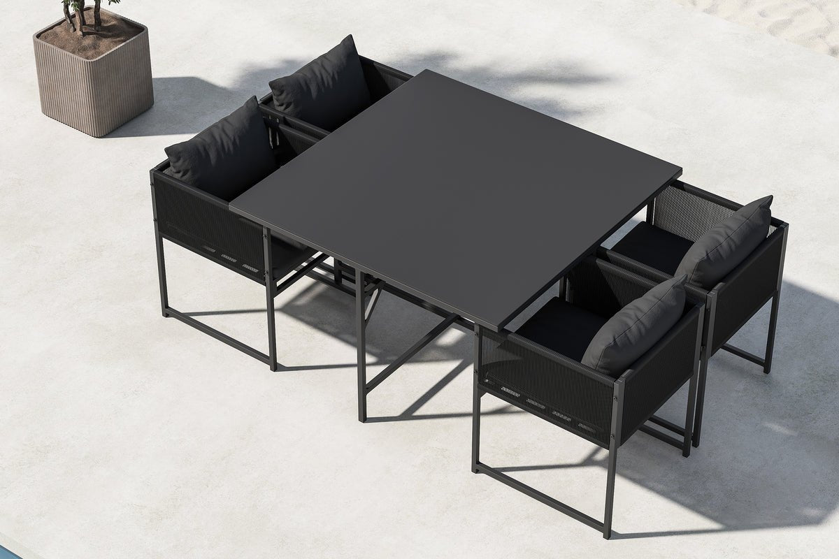 Garten Essgruppe Auren – 5-teiliges Gartenmöbel-Set aus Stahl und Glas