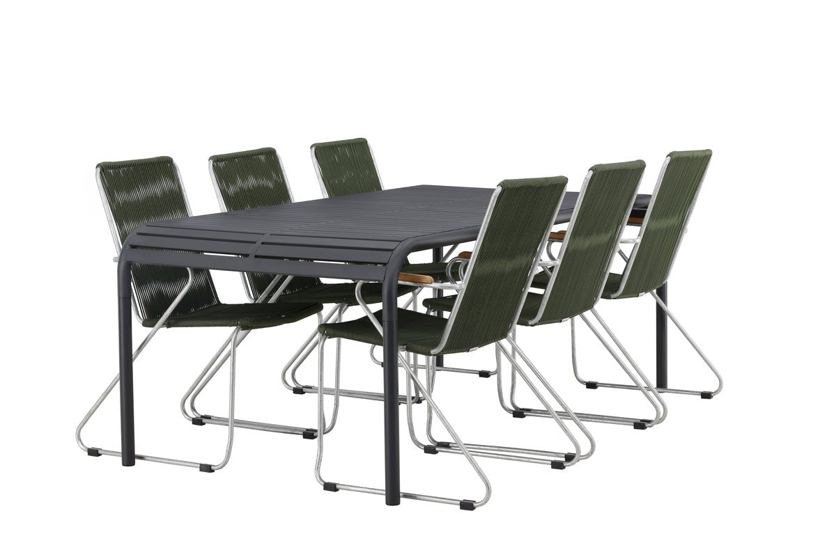 Garten Essgruppe Bloom – 7-teiliges Gartenmöbel-Set mit grünen, stapelbaren Stühlen