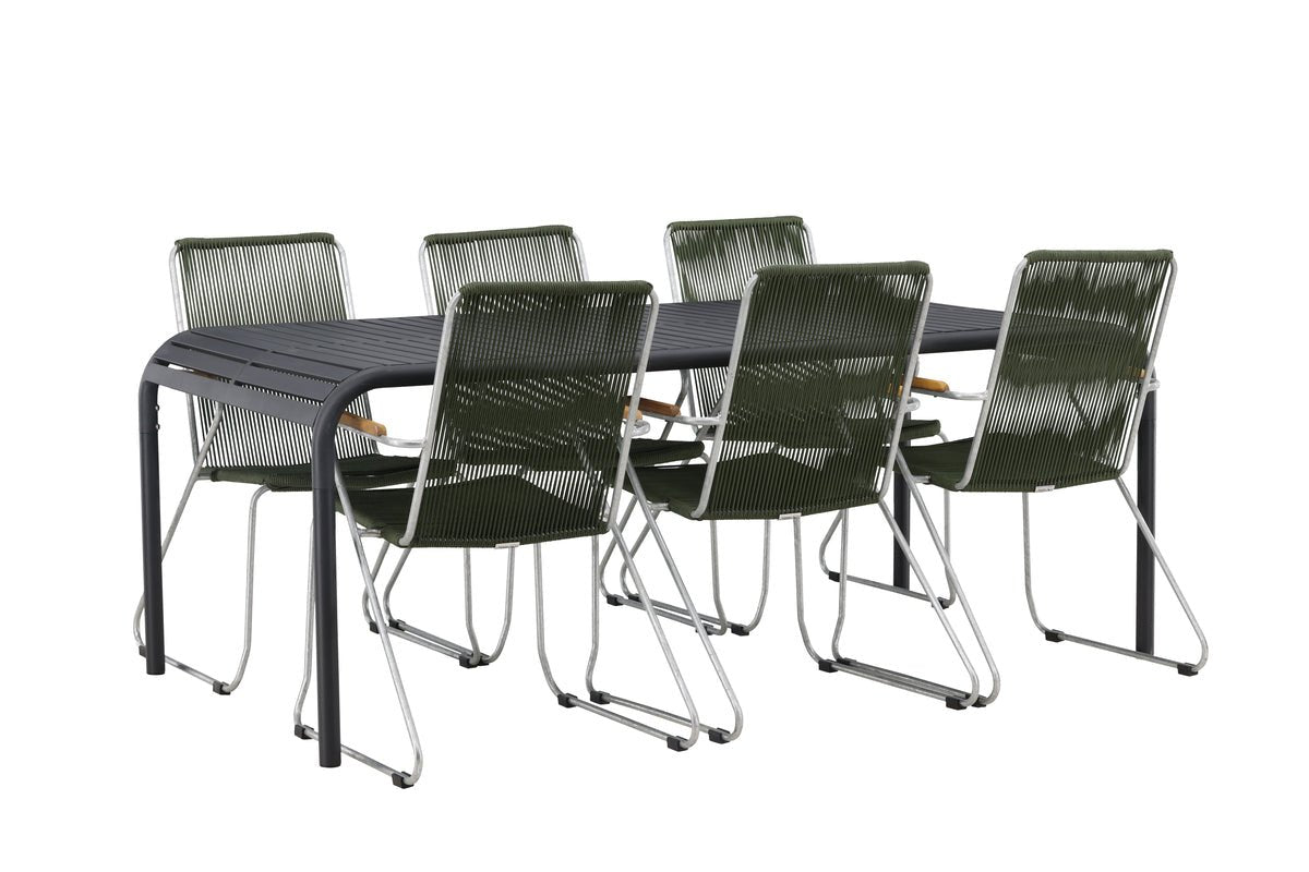 Garten Essgruppe Bloom – 7-teiliges Gartenmöbel-Set mit grünen, stapelbaren Stühlen
