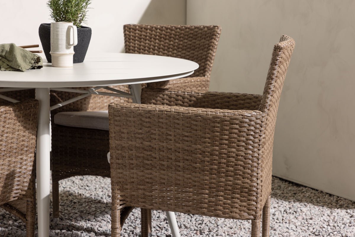 Garten Essgruppe Leon – 5-teiliges Gartenmöbel-Set mit weißem runden Tisch