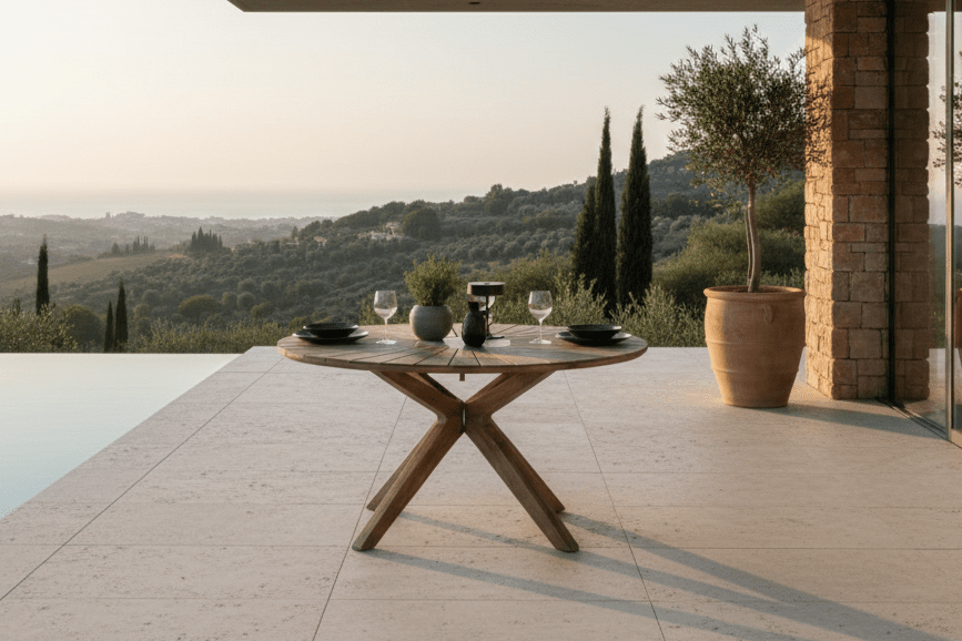 Garten Esstisch Rose - Ø 140cm aus braunem Akazienholz