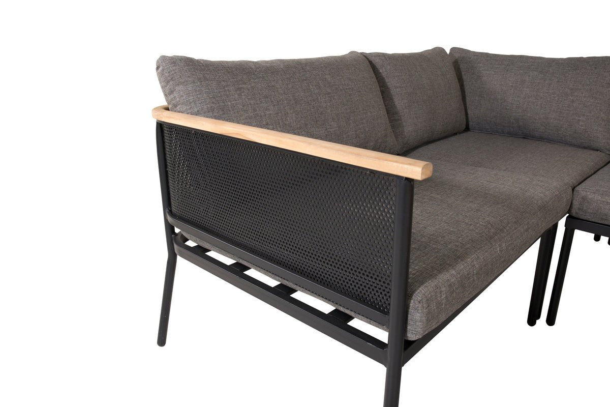 Garten Loungeset Luana – in Weiß & Schwarz mit Teak-Tisch & Polstern