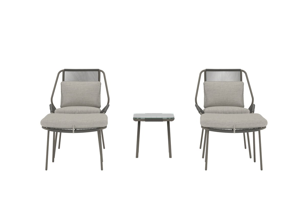 Garten Loungeset Mavero – 5 teiliges Set mit Stühlen und Hockern aus Stahl