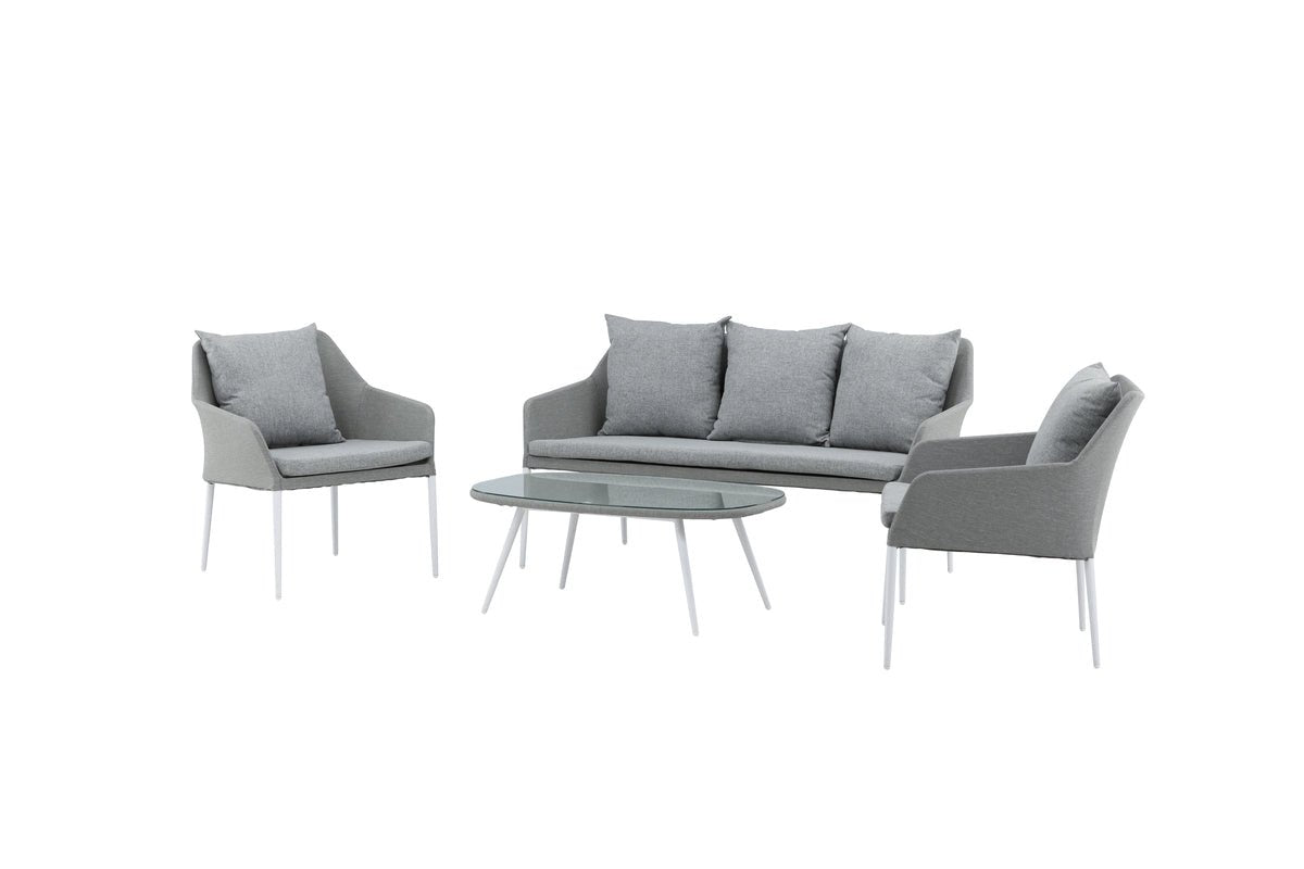 Garten Loungeset Morena - in Weiß mit grauem Stoff