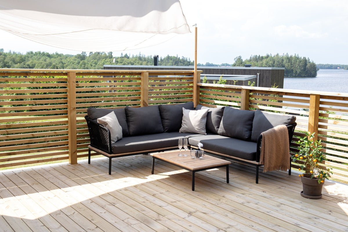 Garten Loungeset Olanda – mit Ecksofa & Couchtisch aus Akazienholz und Metall