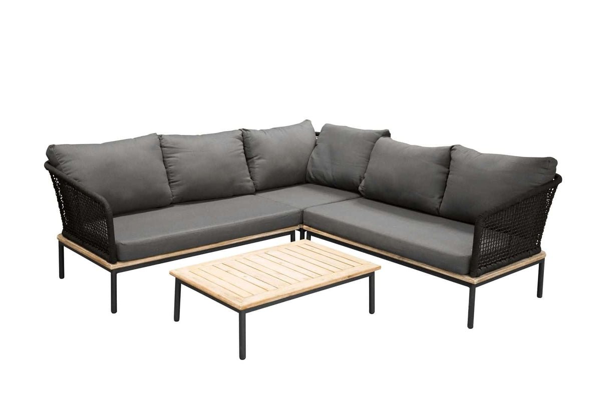 Garten Loungeset Olanda – mit Ecksofa & Couchtisch aus Akazienholz und Metall