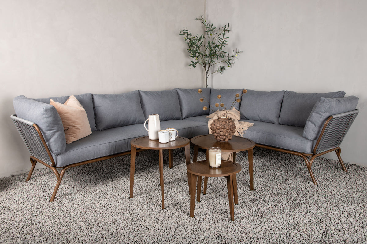 Garten Loungeset Xenia - aus braunem Stahl mit grauen Kissen