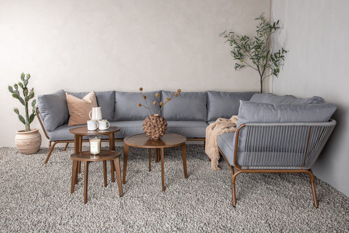 Garten Loungeset Xenia - aus braunem Stahl mit grauen Kissen