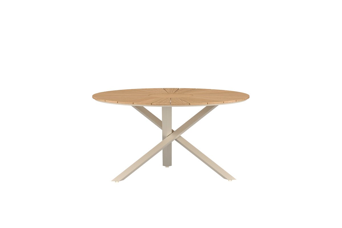 Gartentisch Mirani - ein runder Esstisch aus Metall und Teakholz