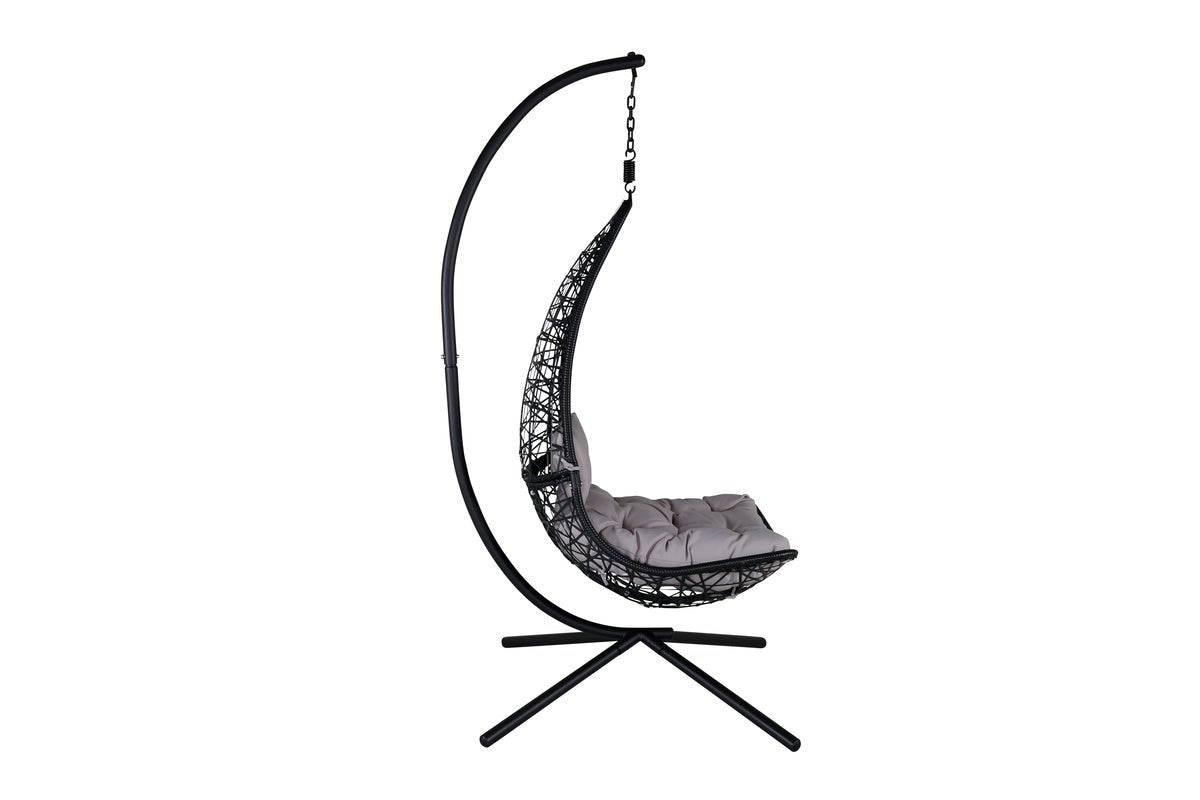 Hängesessel Brittany - aus Rattan/Metall in Schwarz, Grau