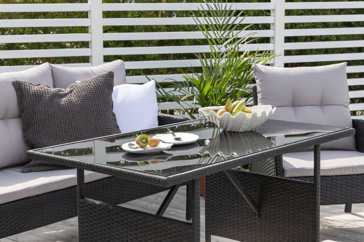 Loungeset Ruby - aus schwarzem Rattan mit grauen Kissen