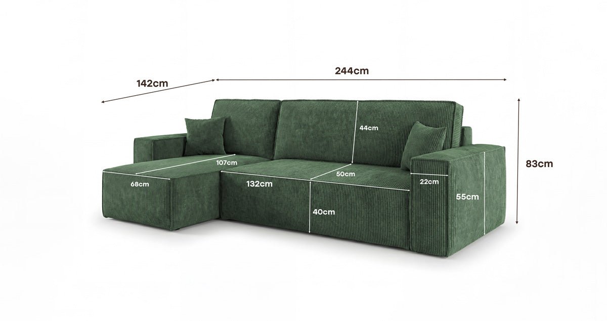 Designer Sofa Lunaro Mini mit Schlaf- und Klappfunktion in Cord