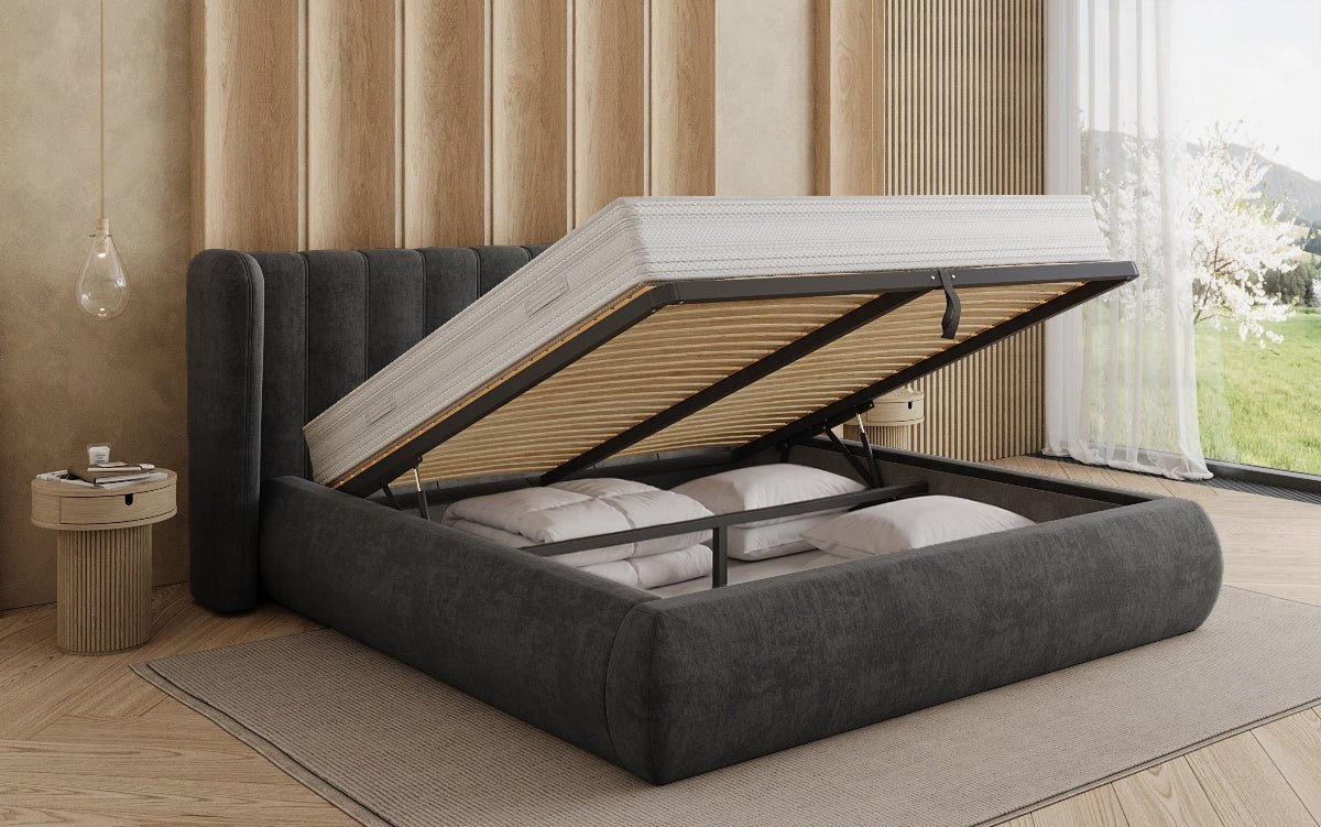 Designer Polsterbett Valentina Samt mit Stauraum