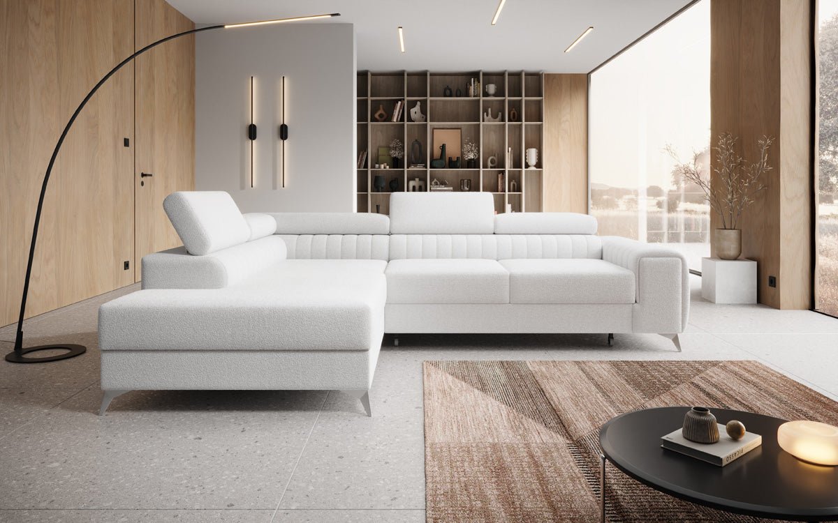 Designer Sofa Aurea L mit Schlaf- und Klappfunktion in Bouclé