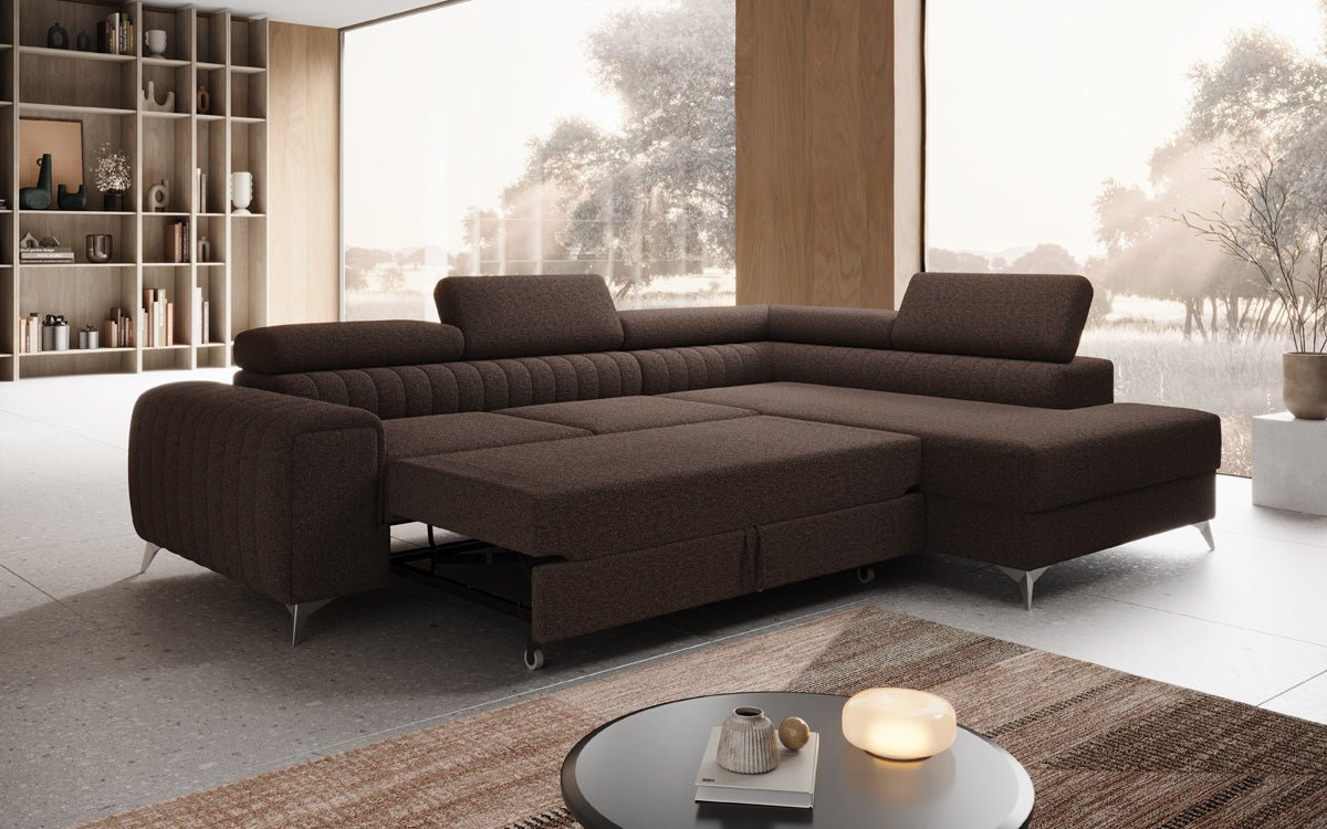 Designer Sofa Aurea L mit Schlaf- und Klappfunktion in Bouclé