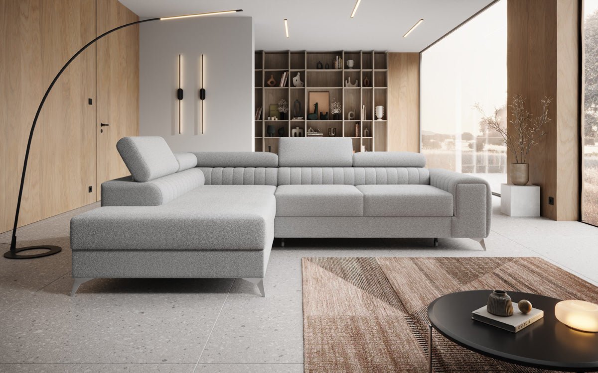 Designer Sofa Aurea L mit Schlaf- und Klappfunktion in Bouclé