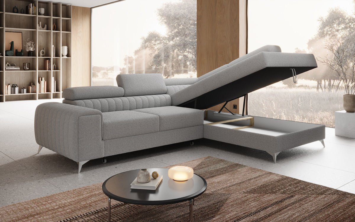 Designer Sofa Aurea L mit Schlaf- und Klappfunktion in Bouclé