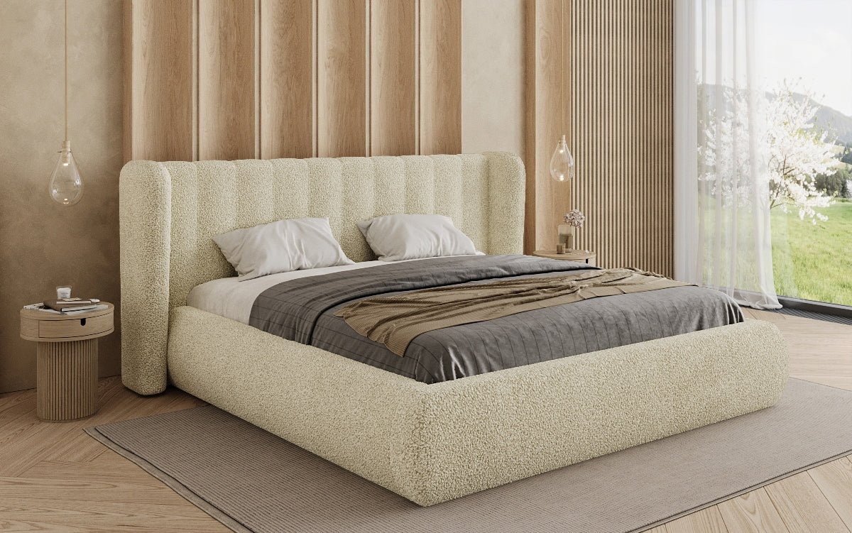 Designer Polsterbett Valentina Bouclé mit Stauraum