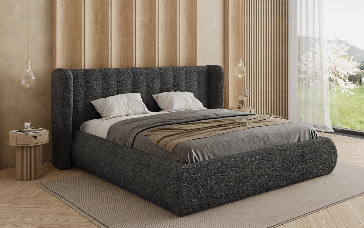 Designer Polsterbett Valentina Bouclé mit Stauraum