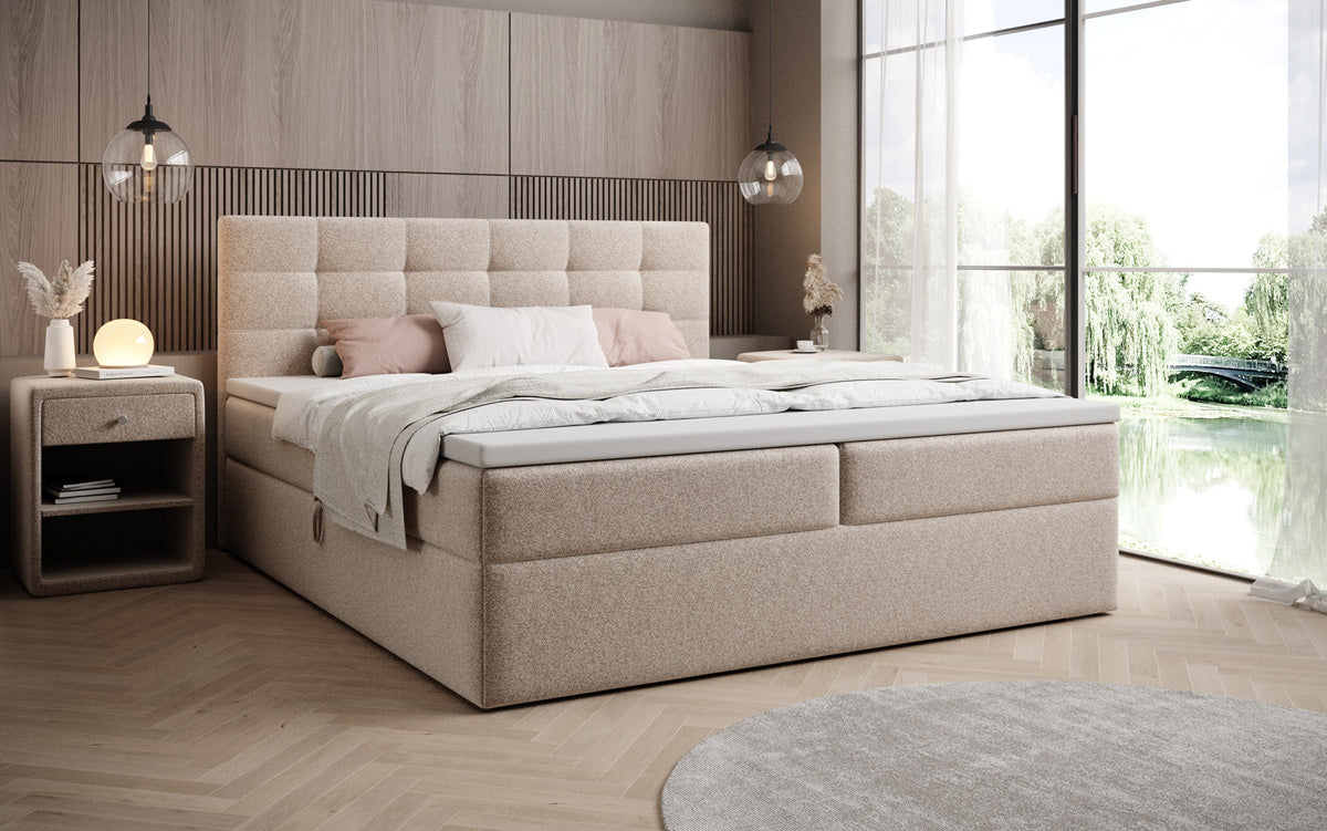 Boxspringbett Lux in Strukturstoff mit Stauraum