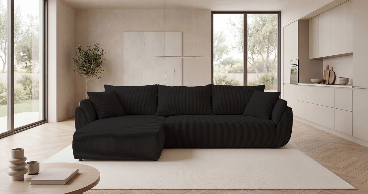 Designer Sofa Lenoa L mit Schlaf- und Klappfunktion in Cord