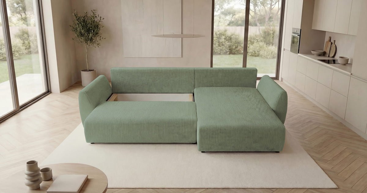 Designer Sofa Lenoa L mit Schlaf- und Klappfunktion in Cord