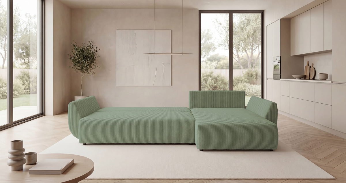 Designer Sofa Lenoa L mit Schlaf- und Klappfunktion in Cord