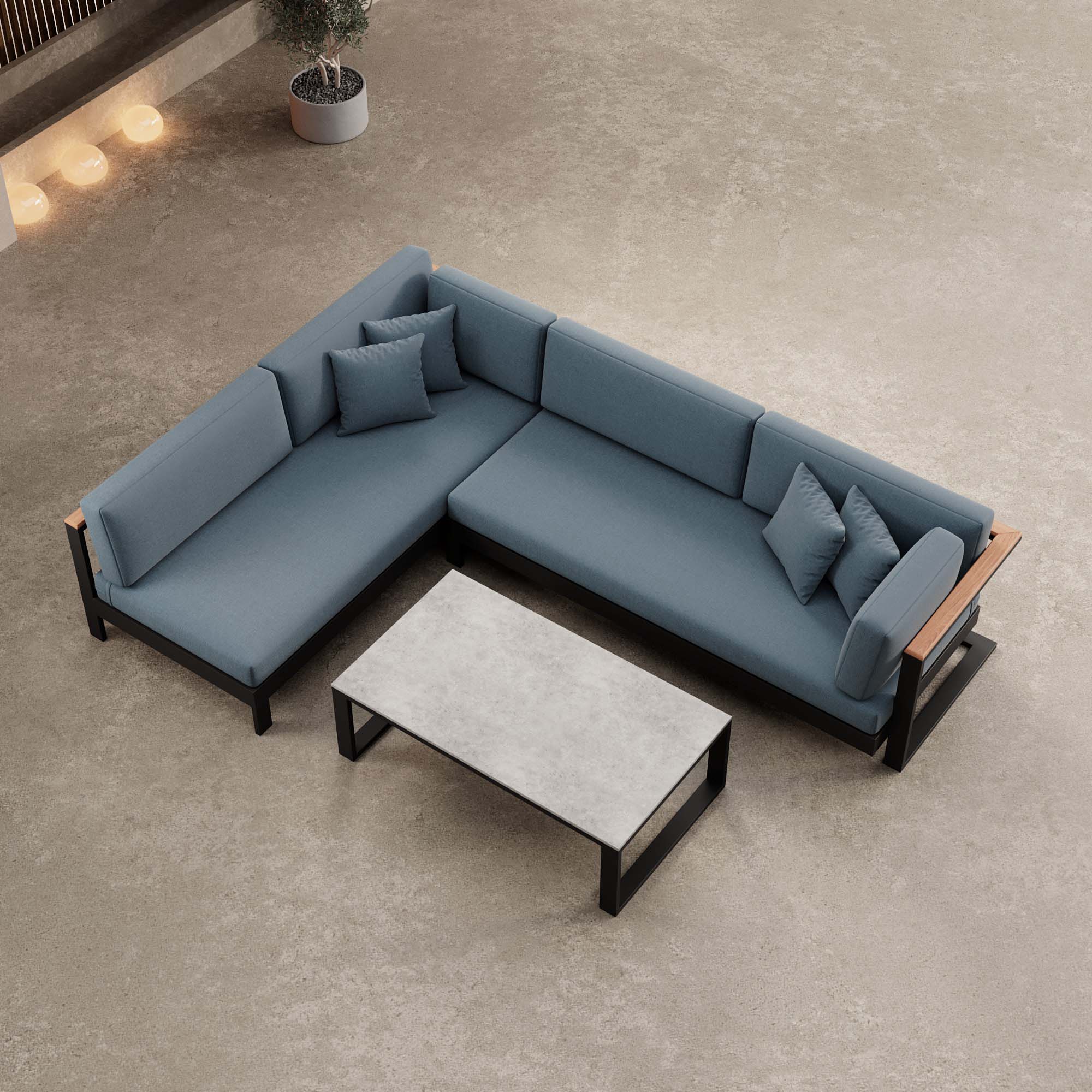Vayla – Ecklounge, Ecksofa & Tisch aus schwarzem Aluminium | Aevora™ Kollektion
