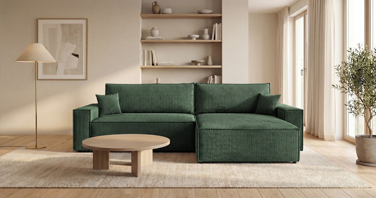 Designer Sofa Vienna mit Schlaf- und Klappfunktion in Cord