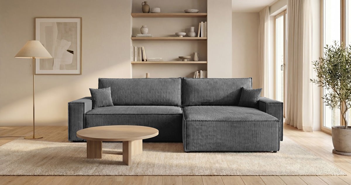 Designer Sofa Vienna mit Schlaf- und Klappfunktion in Cord