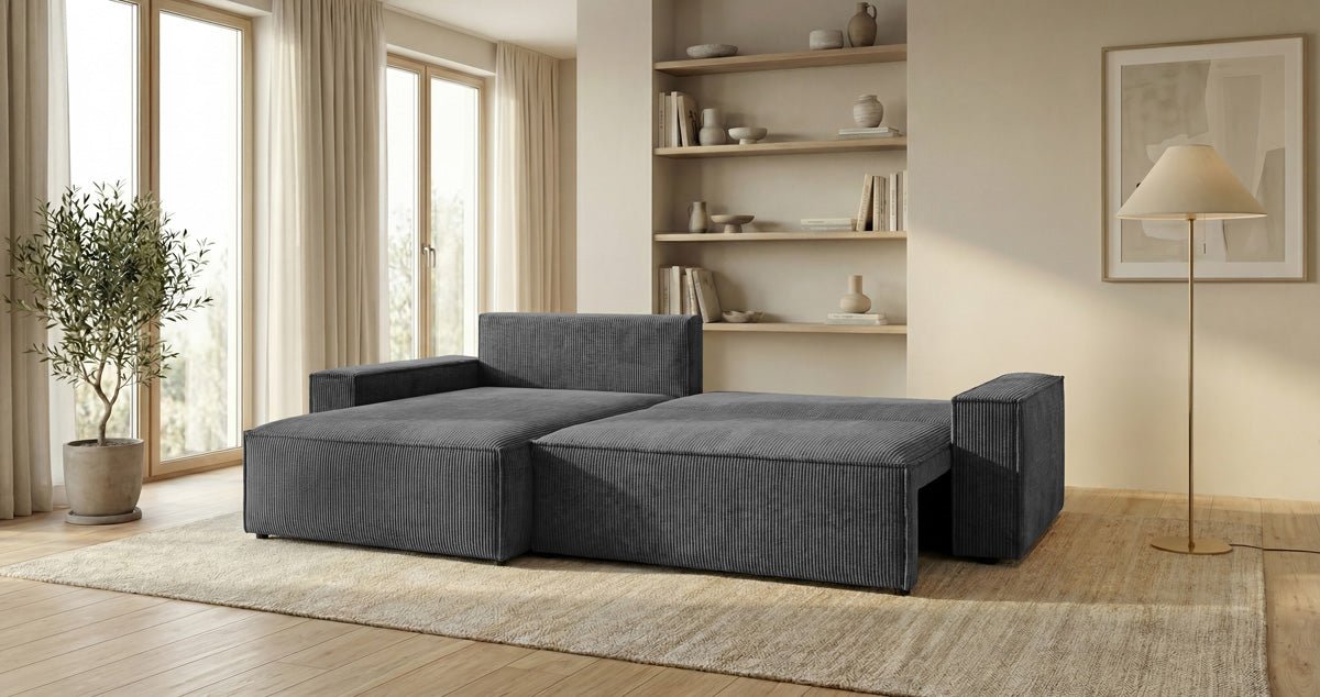 Designer Sofa Vienna mit Schlaf- und Klappfunktion in Cord