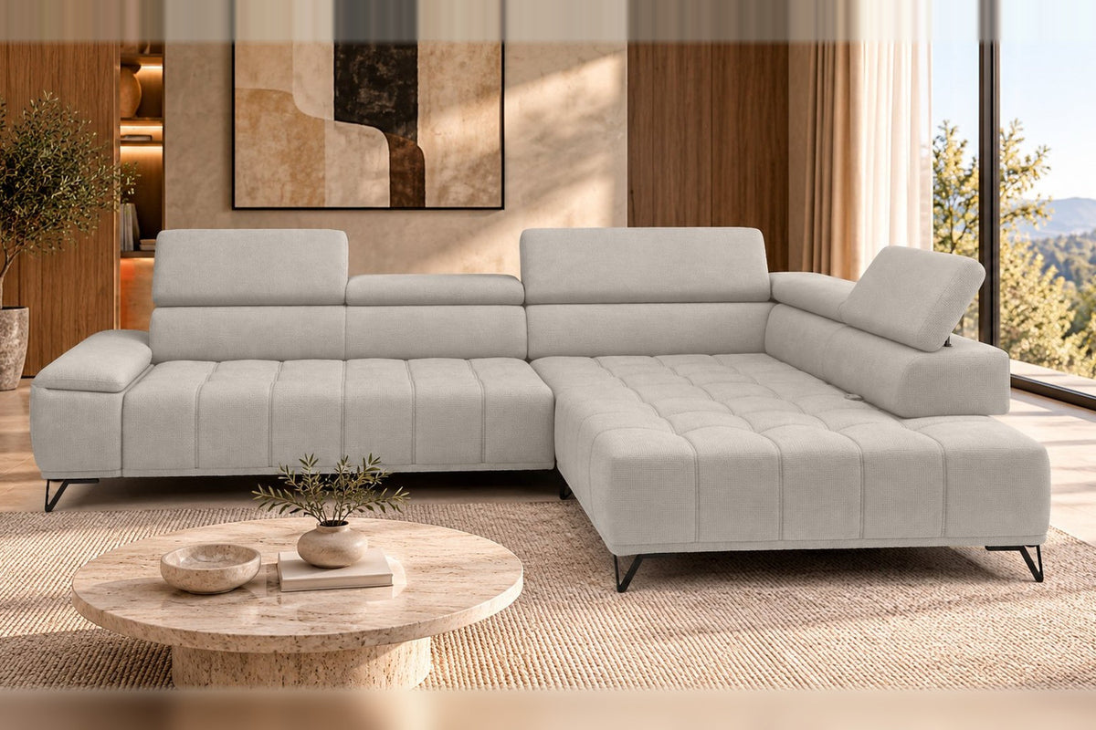 Ecksofa Volo in Chenille Beige, Ottomane rechts – Ansicht 3