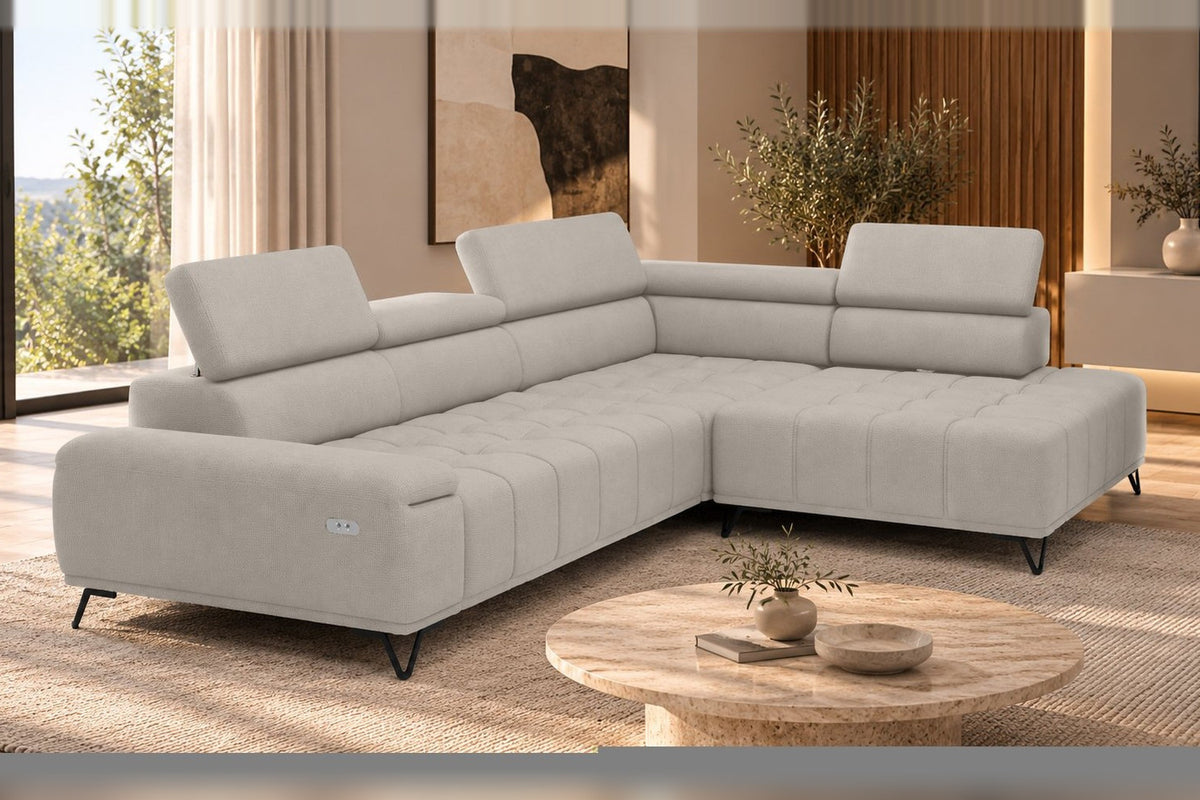 Ecksofa Volo in Chenille Beige, Ottomane rechts – Ansicht 4