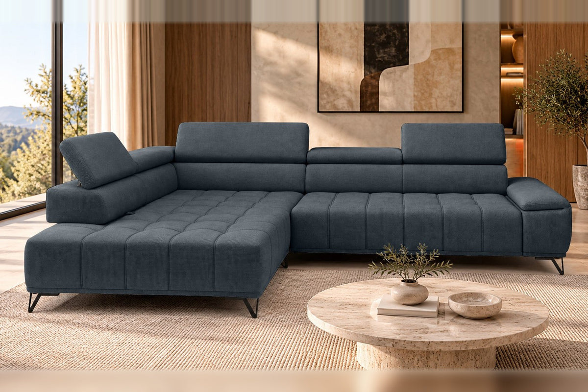 Ecksofa Volo in Chenille Blau, Ottomane links – Ansicht 3
