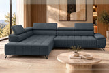 Ecksofa Volo in Chenille Blau, Ottomane links – Ansicht 3