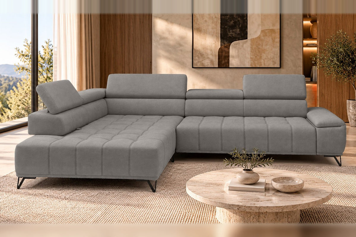 Ecksofa Volo in Chenille Grau, Ottomane links – Ansicht 3