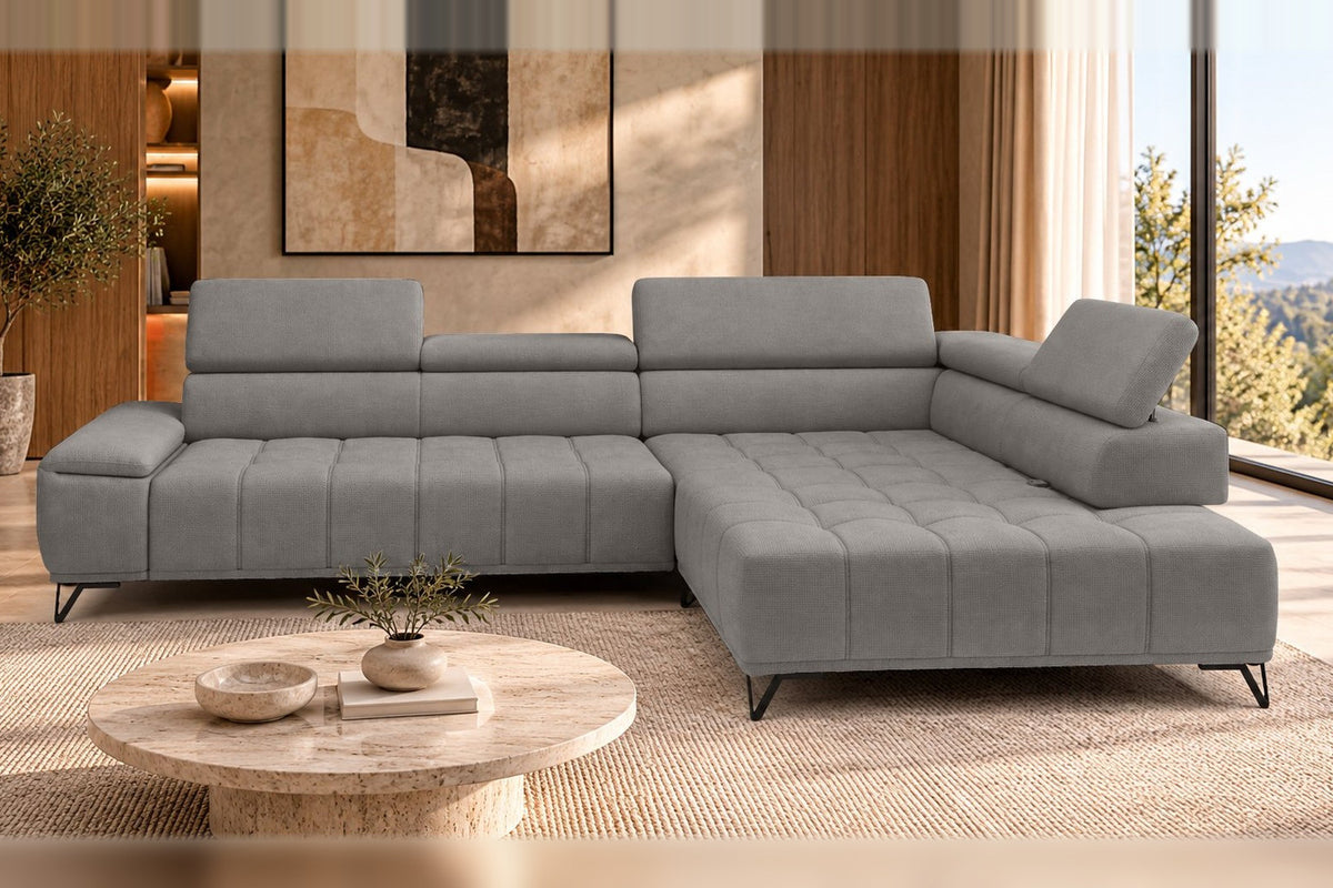 Ecksofa Volo in Chenille Grau, Ottomane rechts – Ansicht 3