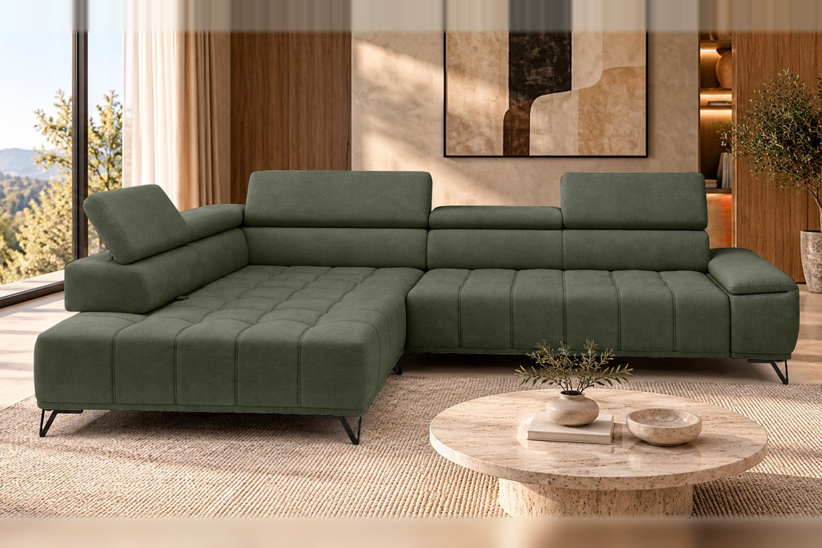 Ecksofa Volo in Chenille Grün, Ottomane links – Ansicht 3