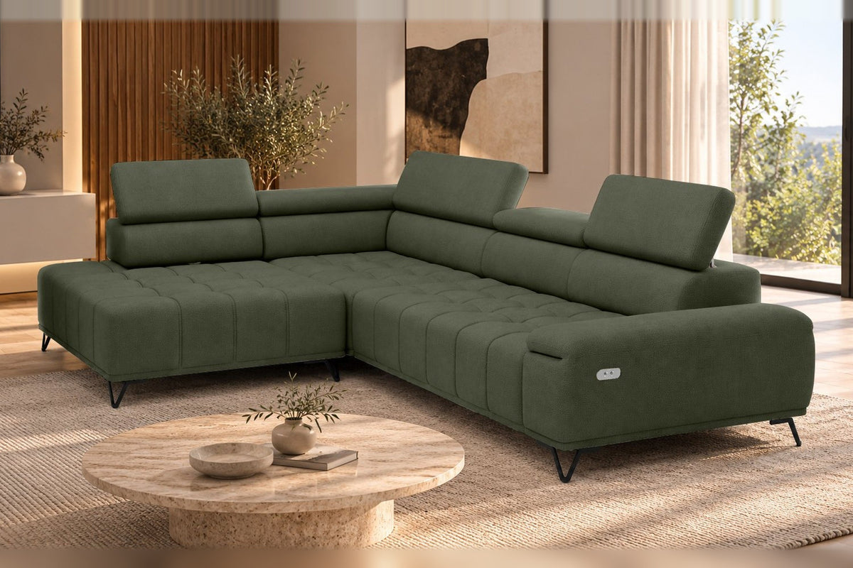 Ecksofa Volo in Chenille Grün, Ottomane links – Ansicht 4